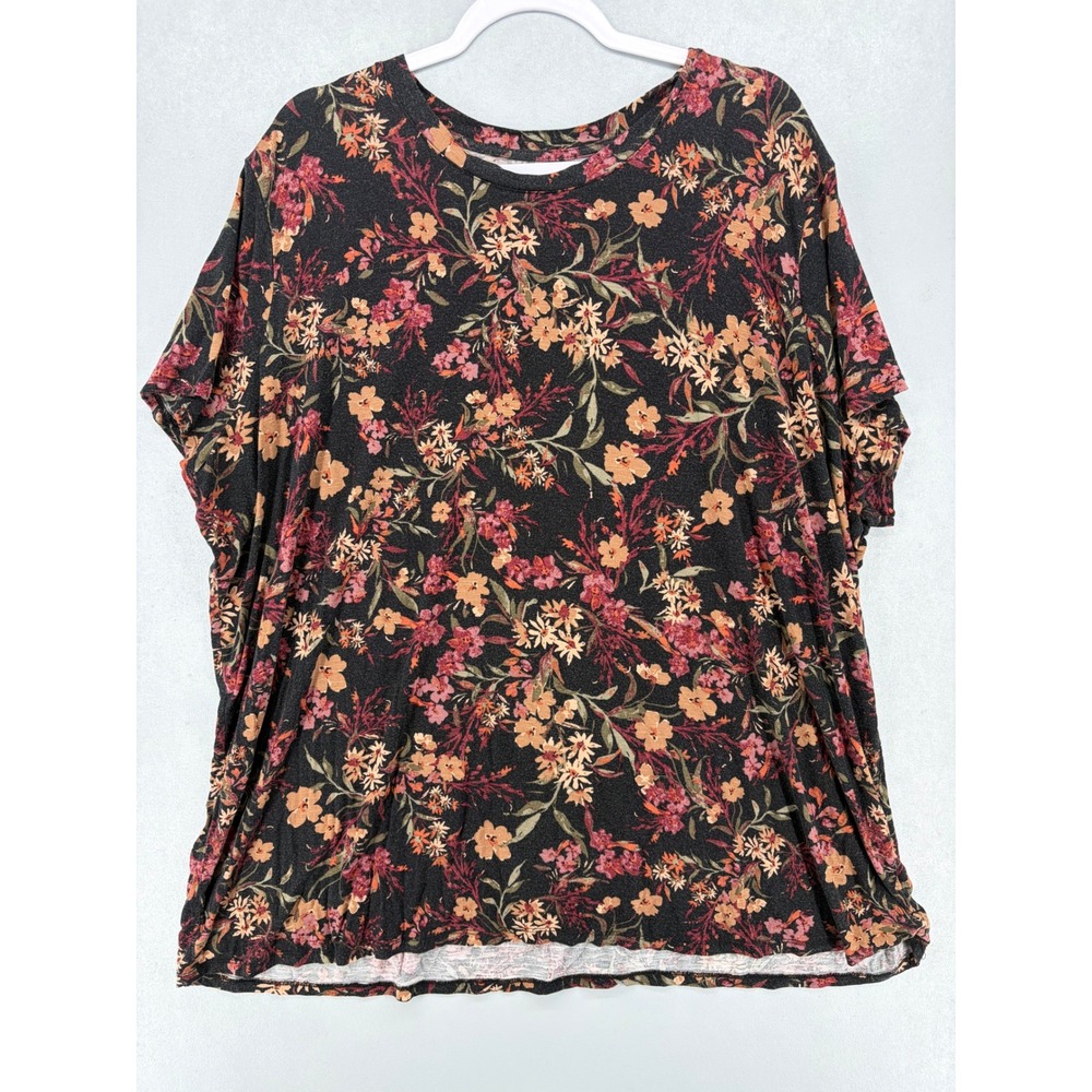 24/7 Comfort Apparel‎ Womens T-Shirt Floral Print Short Sleeve Black 4X